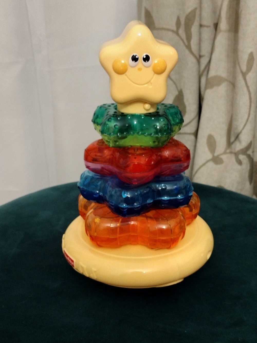 Fisher-Price Yellow Star Ring Stacker with Green, Red, Blue, Orange Rings